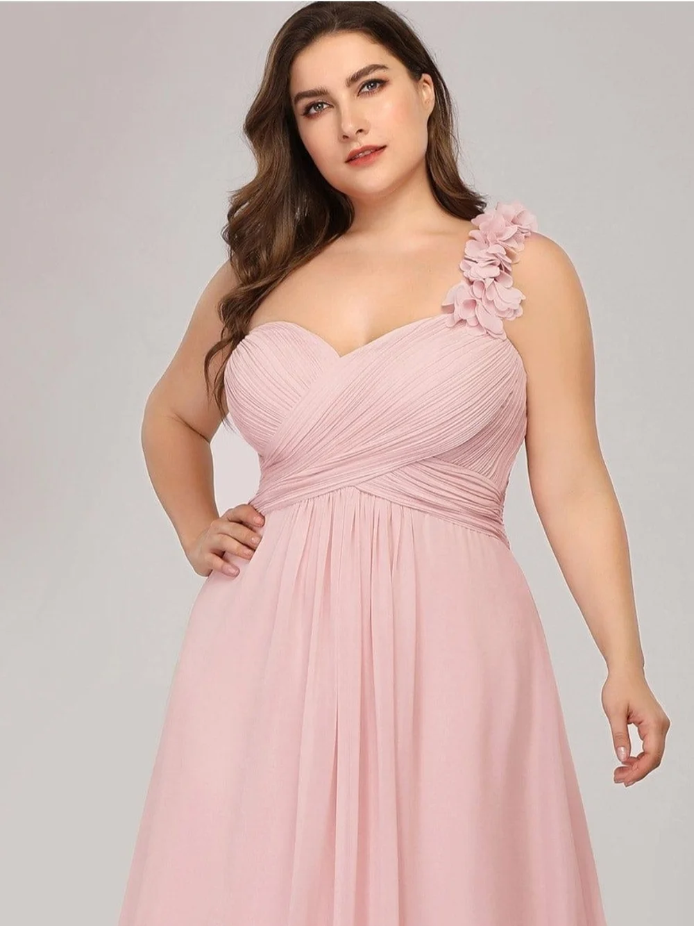 Ever Pretty One-Shoulder Blush Pink Floral Strap A-Line Gown - Picture 3 of 6